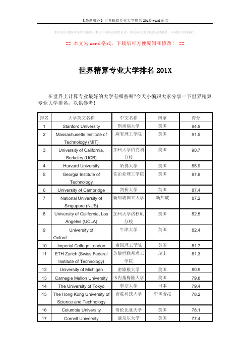 【最新推荐】世界精算专业大学排名201X-word范文 (2页)