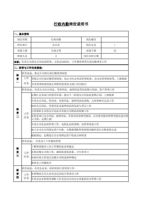 行政内勤岗位说明书