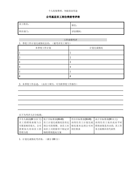 公司基层员工岗位绩效考核表(3个)