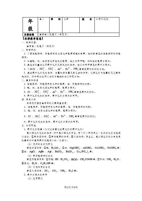 山东科技版化学高考第二轮复习——离子反应(学案含答案)