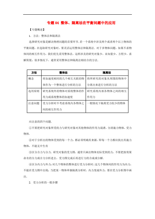 高一物理 力学专题提升 专题04 整体、隔离法在平衡问题中的应用