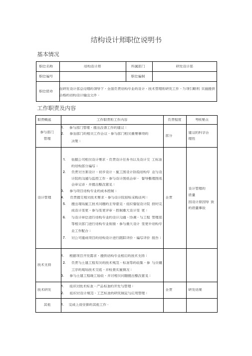 结构设计师职位说明书