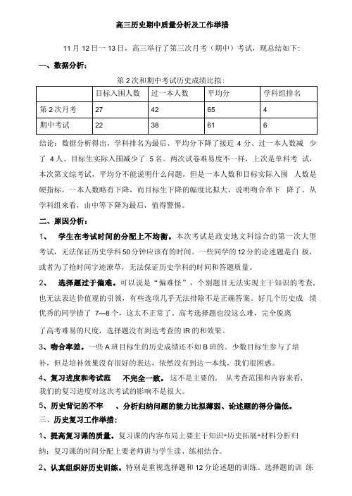 2019高三历史期中质量分析及工作举措