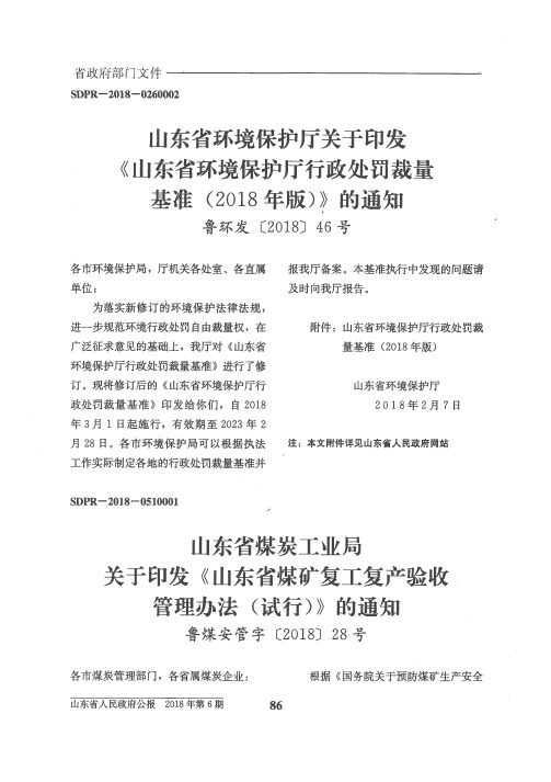 山东省煤炭工业局关于印发《山东省煤矿复工复产验收管理办法(试行)》的通知