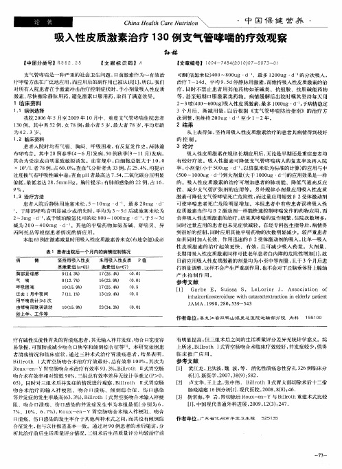吸入性皮质激素治疗130例支气管哮喘的疗效观察