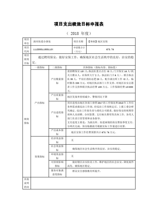 项目支出绩效目标申报表