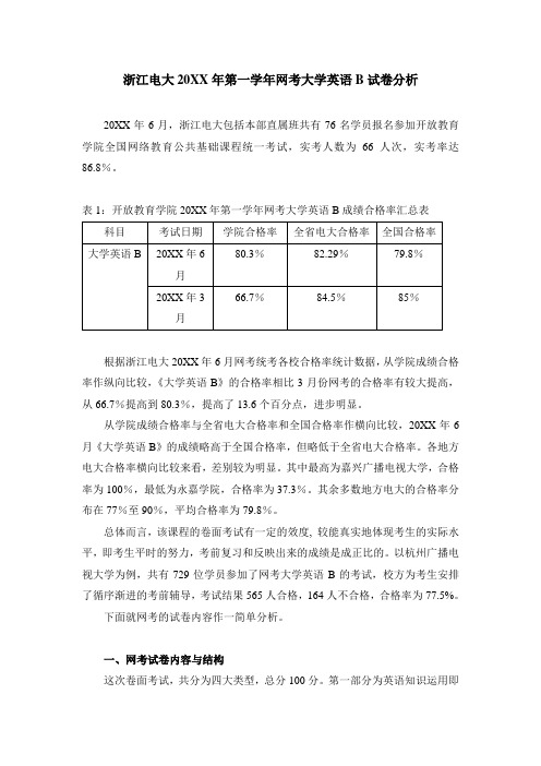 浙江电大第一学年网考大学英语B试卷分析