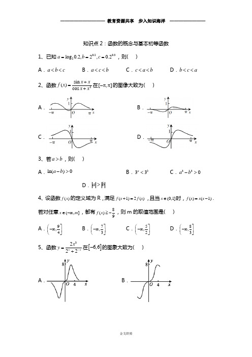 【高考冲刺】高考数学(理)真题专项汇编卷(2017-2019)知识点2：函数的概念与基本初等函数