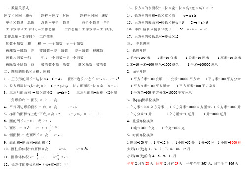 小学常用数量关系式