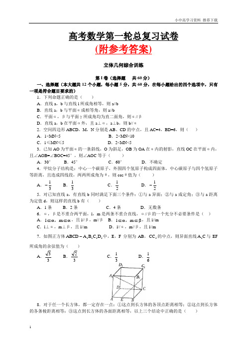 人教版高考数学第一轮总复习试卷附参考答案