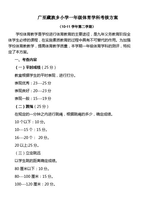 小学体育学科考核方案