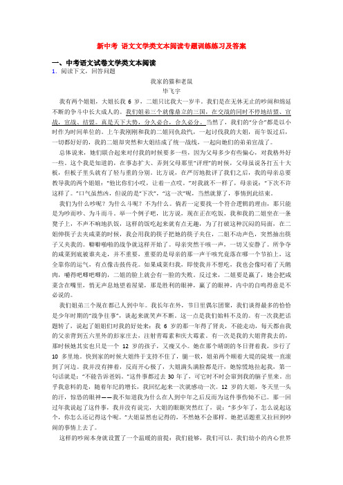 新中考 语文文学类文本阅读专题训练练习及答案