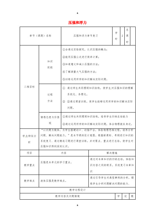 中考物理 压强和浮力复习教案