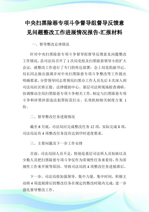 中央扫黑除恶专项斗争督导组督导反馈意见问题整改工作进展情况报告.doc