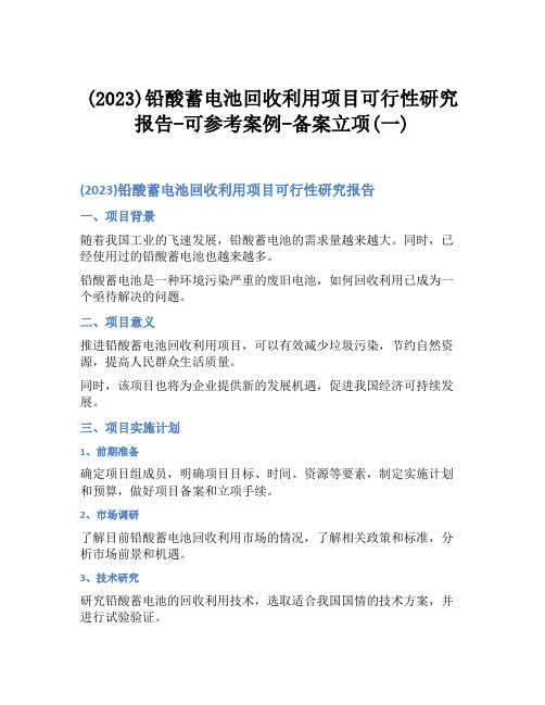 (2023)铅酸蓄电池回收利用项目可行性研究报告-可参考案例-备案立项(一)