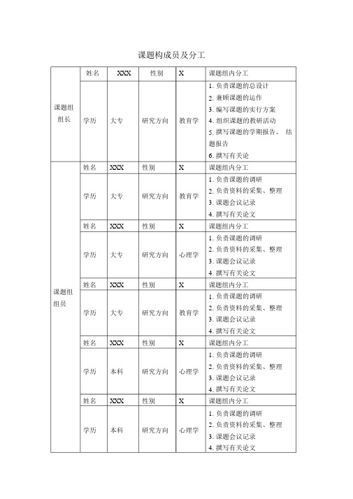 课题组成员及分工