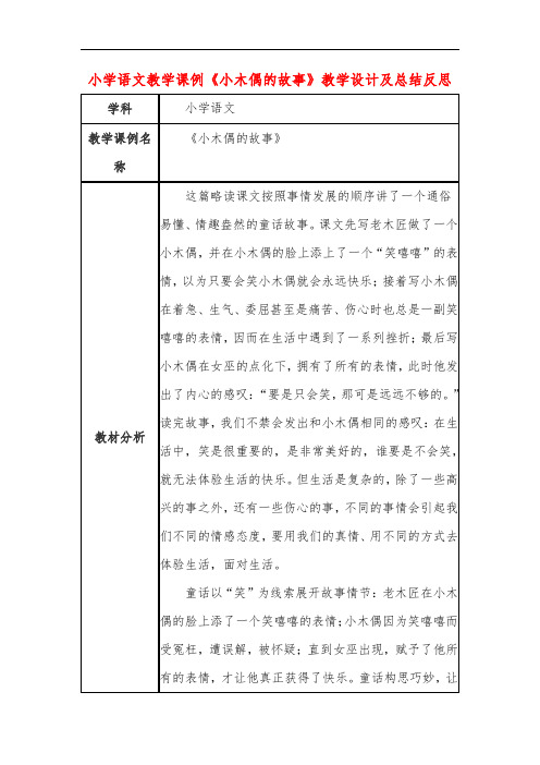 小学语文教学课例《小木偶的故事》课程思政核心素养教学设计及总结反思