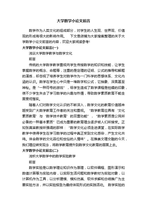 大学数学小论文前言