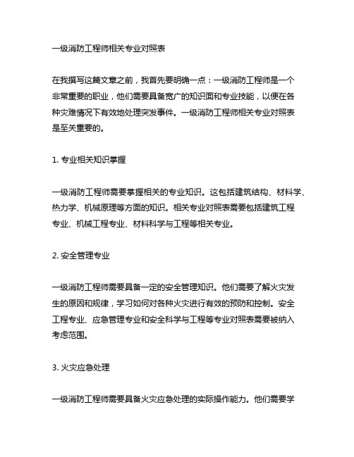 一级消防工程师相关专业对照表