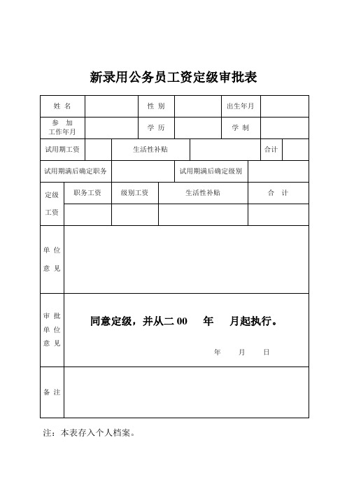 新录用公务员工资定级审批表