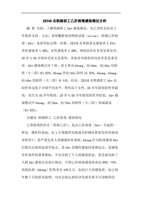 28348名铁路职工乙肝病毒感染情况分析