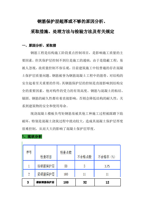 钢筋保护层超厚或不够的原因分析、采取措施、处理方法与检验方法及有关规定