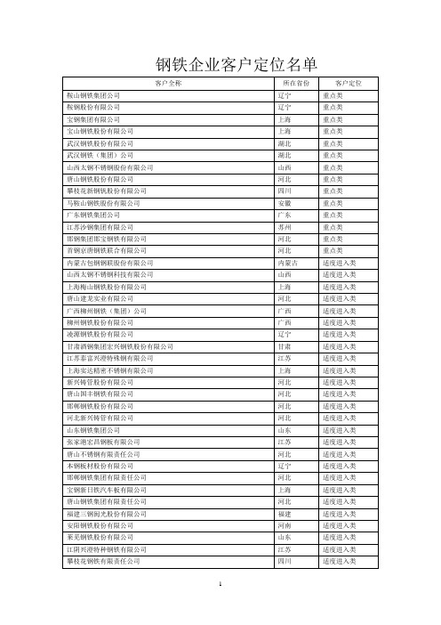 钢铁行业重点客户名单