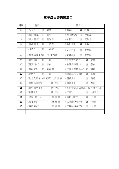 三年级古诗诵读篇目