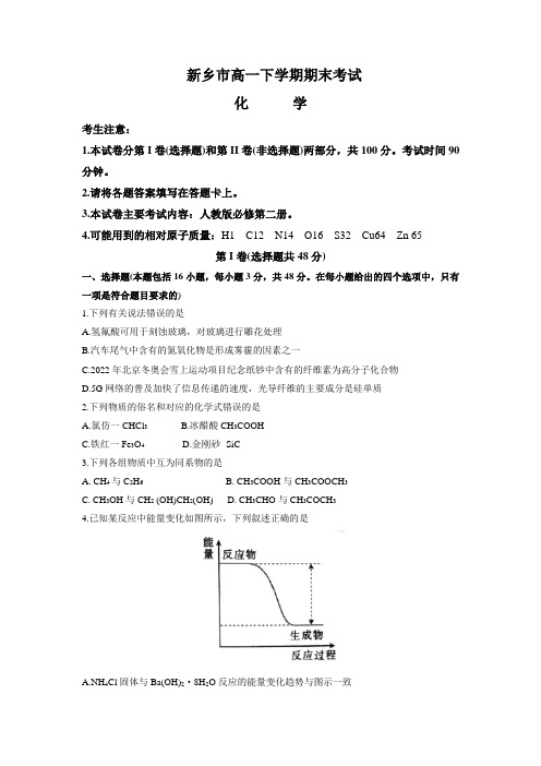 2021-2022学年河南省新乡市高一下学期期末考试化学试题