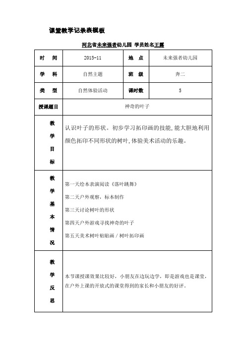 课堂教学记录表模板