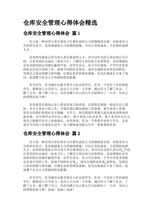 仓库安全管理心得体会精选