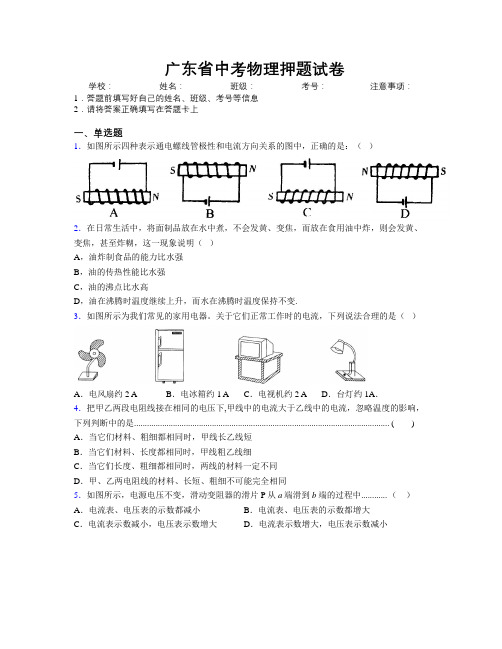 精编广东省中考物理押题试卷附解析