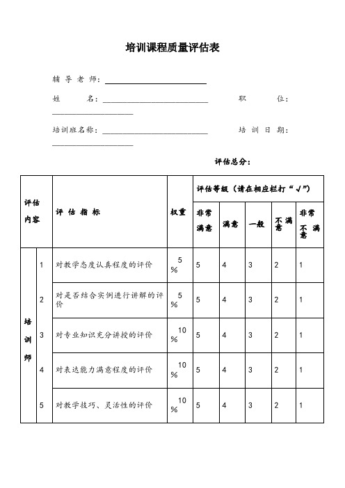 培训课程评估表