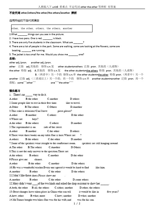 人教版八下unit8 重难点 不定代词other the other等辨析 有答案