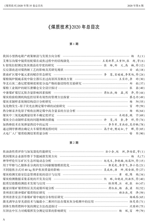 《煤质技术》2020年总目次