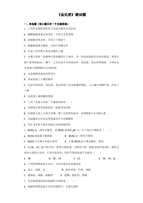 2020届中考化学专题复习《盐化肥》测试题(含答案)