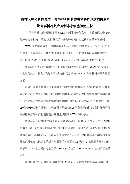 两种天然化合物通过下调CXCR4抑制肿瘤转移以及放线菌素D靶向瓦博格效应抑制非小细胞肺癌生长