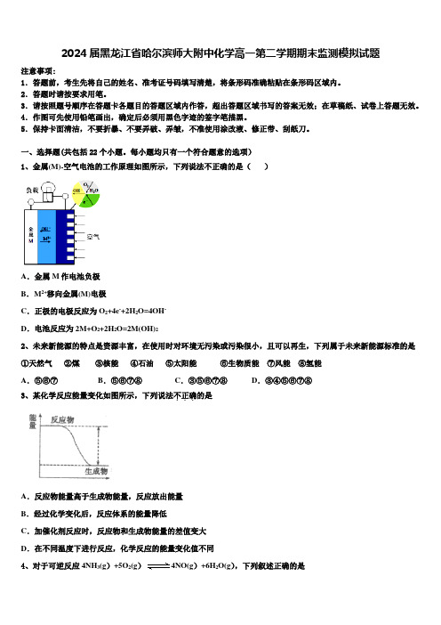 2024届黑龙江省哈尔滨师大附中化学高一第二学期期末监测模拟试题含解析