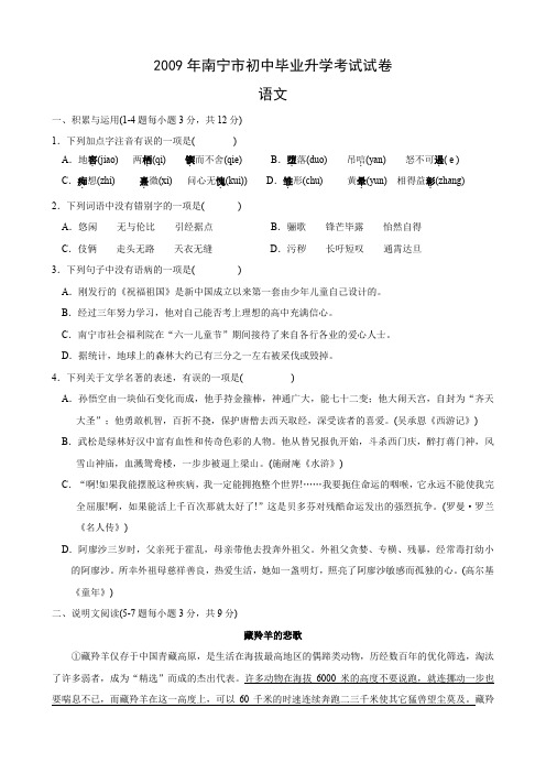 广西南宁市初中毕业暨升学考试(语文).doc