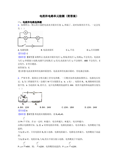 电流和电路单元检测(附答案)