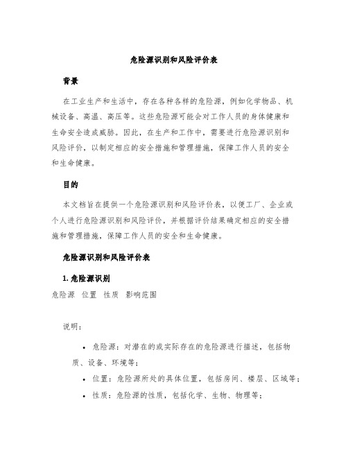 危险源识别和风险评价表