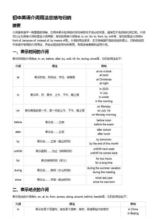 初中英语介词用法总结与归纳