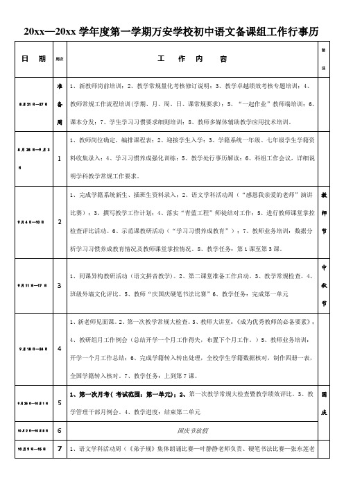 2018第一学期万安学校初中语文备课组行事历(邹鑫晶)