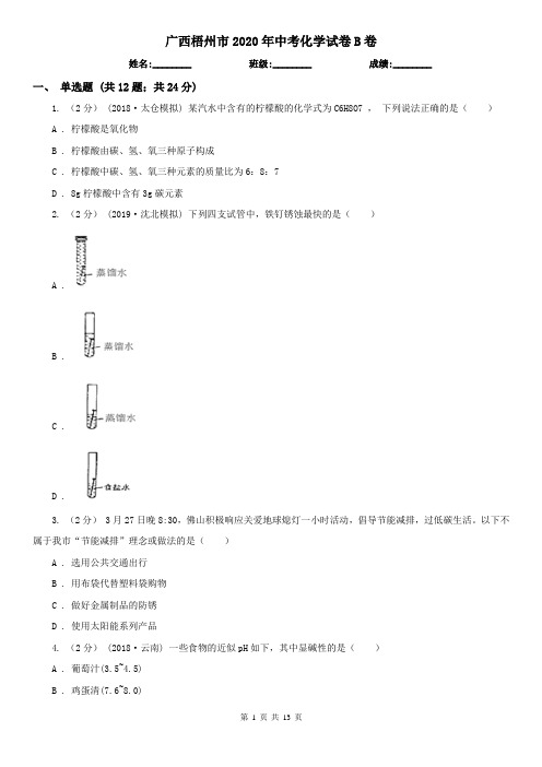 广西梧州市2020年中考化学试卷B卷