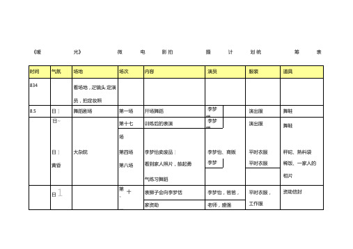 暖光微电影统筹表