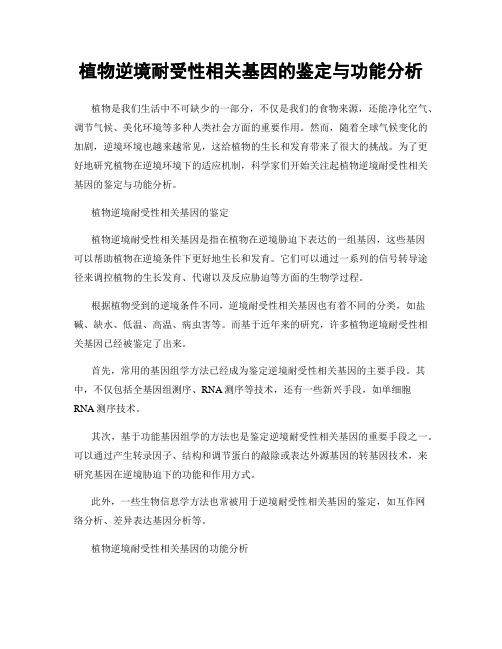 植物逆境耐受性相关基因的鉴定与功能分析