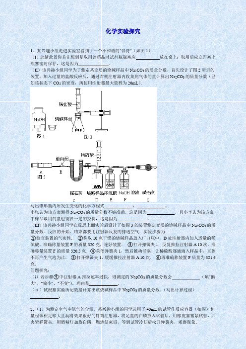 人教版中考化学专题：化学实验探究