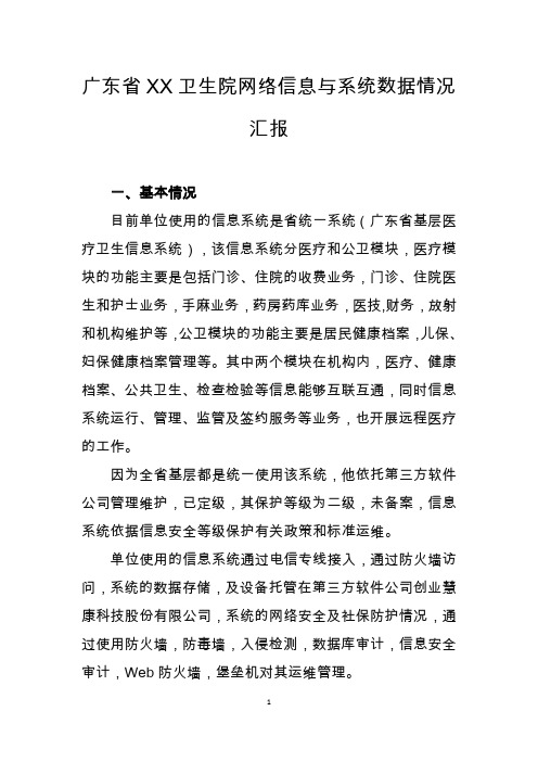 广东XX卫生院网络信息与系统数据情况汇报