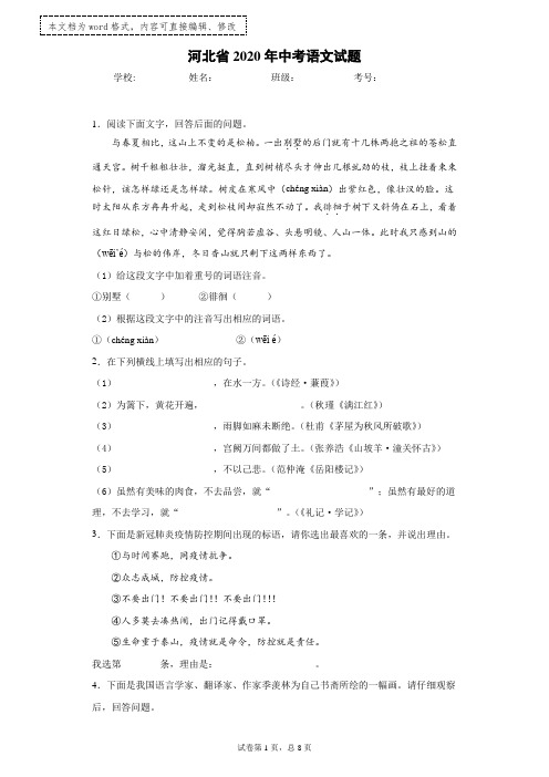 河北省2020年中考语文试题(含答案和详细解析)word版