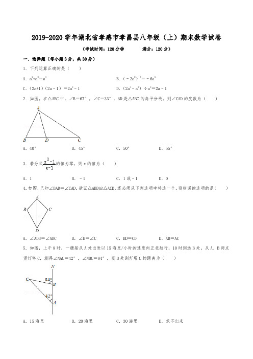 2019-2020学年湖北省孝感市孝昌县八年级(上)期末数学试卷